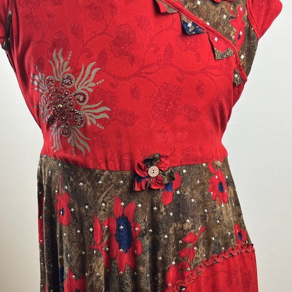 Red/Brown/Blue Embellished Dress - Picture 4 of 11